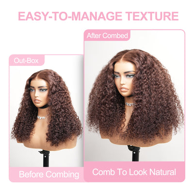 Sapphieruiz Same Wig | Geeta Hair Chocolate Brown Glueless Wig Pre Cut 4x6 Full Curly Colored Lace Human Hair Wigs - GeetaHair