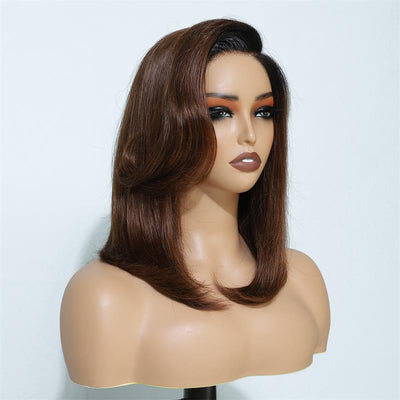 Layer Cut Ombre Brown Colored Wig Short Body Bob Wigs Wear Go Glueless C Part HD Lace Wig - GeetaHair
