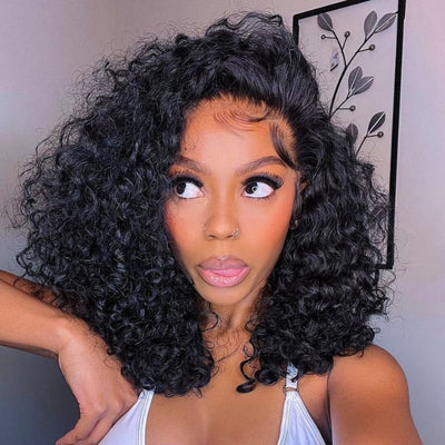 Bogo Sale $259= 26" Curtain Bang Loose Wave Wig + 14" Kinky Curly Bob Wig - GeetaHair