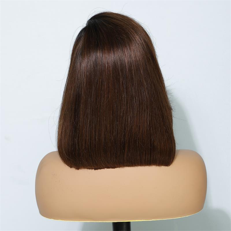 Layer Cut Ombre Brown Colored Wig Short Body Bob Wigs Wear Go Glueless C Part HD Lace Wig - GeetaHair