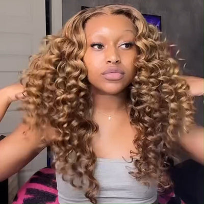 Glueless Bouncy Curly Hair 13x4 Transparent Lace Front Wig Pre Plucked Hairline Wand Curl Human Hair wigs - Geeta Hair - GeetaHair