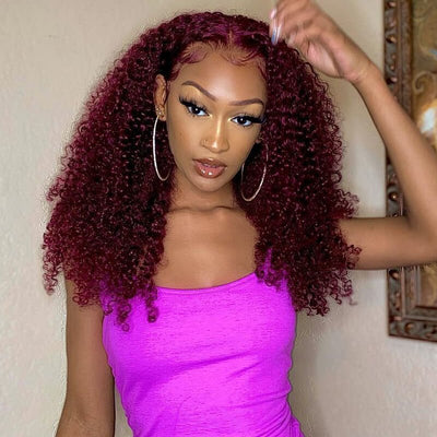 50%+Extra $100 OFF : 99j Burgundy Hair 13x4 HD Lace Kinky Curly Lace Front Wig - Flash Sale, Only 2 Days - GeetaHair