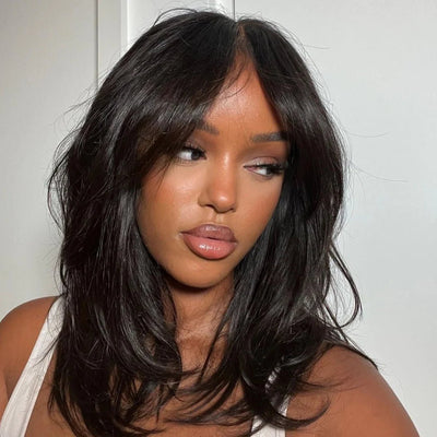 24 Hours Shipping Long Natural Wavy Curtain Bangs Glueless 5x5 HD Lace Closure Wig Easy to Wear Lace Human Hair Bob Wigs - GeetaHair - GeetaHair