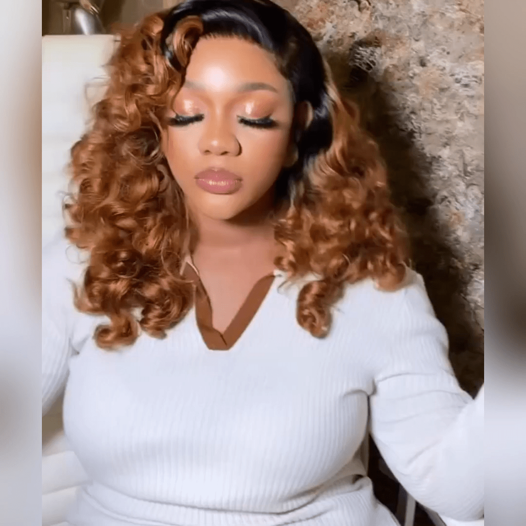 1B/30 Ombre Bouncy Curly Wig 13x4 Invisible Lace Front Human Hair Wigs with Baby Hair Pre Plucked Glueless Wigs - GeetaHair