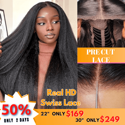 No Code 50% OFF Flash Sale: Glueless 6x4.5 Kinky Straight Pre Cut HD Transaparent Lace Human Hair Wigs - Only 2 Days - GeetaHair