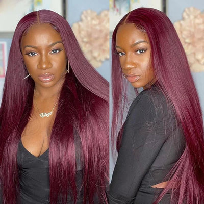 99J Burgundy Color Straight Hair 13x4 HD Lace Front Wigs/4x4 HD Lace Closure Wig Pre Plucked Hairline Real Human Hair Wigs - Geeta Hair - GeetaHair