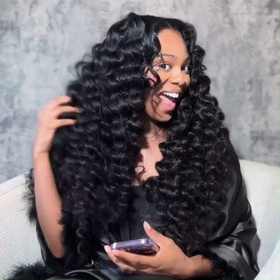 Full 300% Density Loose Bouncy Wave Glueless Wig 13x4 Lace Front Wigs Human Hair Wig Pre Plucked - GeetaHair