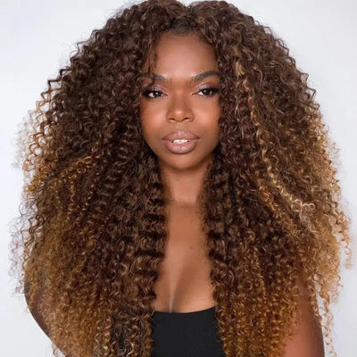 250% Density Full T4/27 Curly Human Hair Wigs Ombre 13x4 Lace Front Wig HD Lace Frontal Wigs - GeetaHair