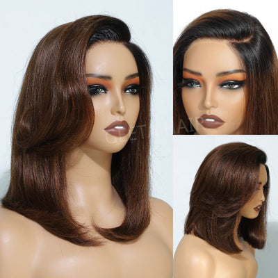 Layer Cut Ombre Brown Colored Wig Short Body Bob Wigs Wear Go Glueless C Part HD Lace Wig - GeetaHair