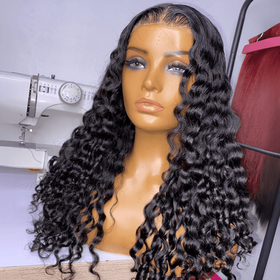 300% Density Deep Curly Glueless Wig Pre Cut 13x4 HD Lace Front Wig Pre Plucked Pre Bleached Lazy Girl Wigs - GeetaHair