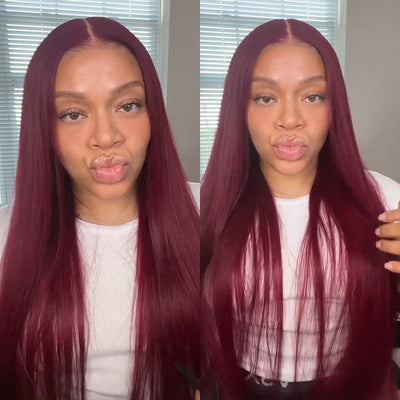99J Burgundy Color Straight Hair 13x4 HD Lace Front Wigs/4x4 HD Lace Closure Wig Pre Plucked Hairline Real Human Hair Wigs - Geeta Hair - GeetaHair