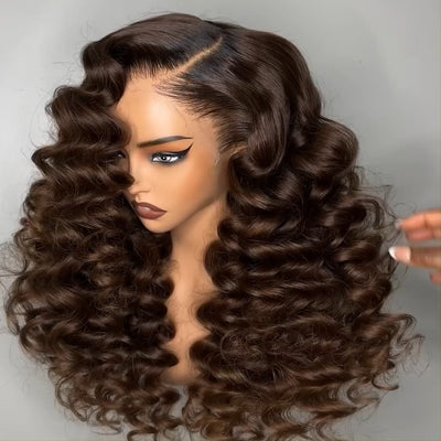 Brown Loose Deep Wave Lace Front Wig Human Hair 13x4 Transparent Lace Frontal Wig For Women - GeetaHair