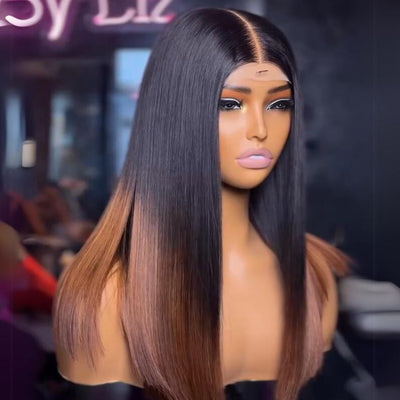 1B/Brown Glueless Wigs Short Bob Straight 4x6 Pre Cut Lace Wigs Pre - plucked T1B/27 Lace Front Wigs - GeetaHair