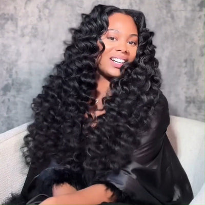 Full 300% Density Loose Bouncy Wave Glueless Wig 13x4 Lace Front Wigs Human Hair Wig Pre Plucked - GeetaHair
