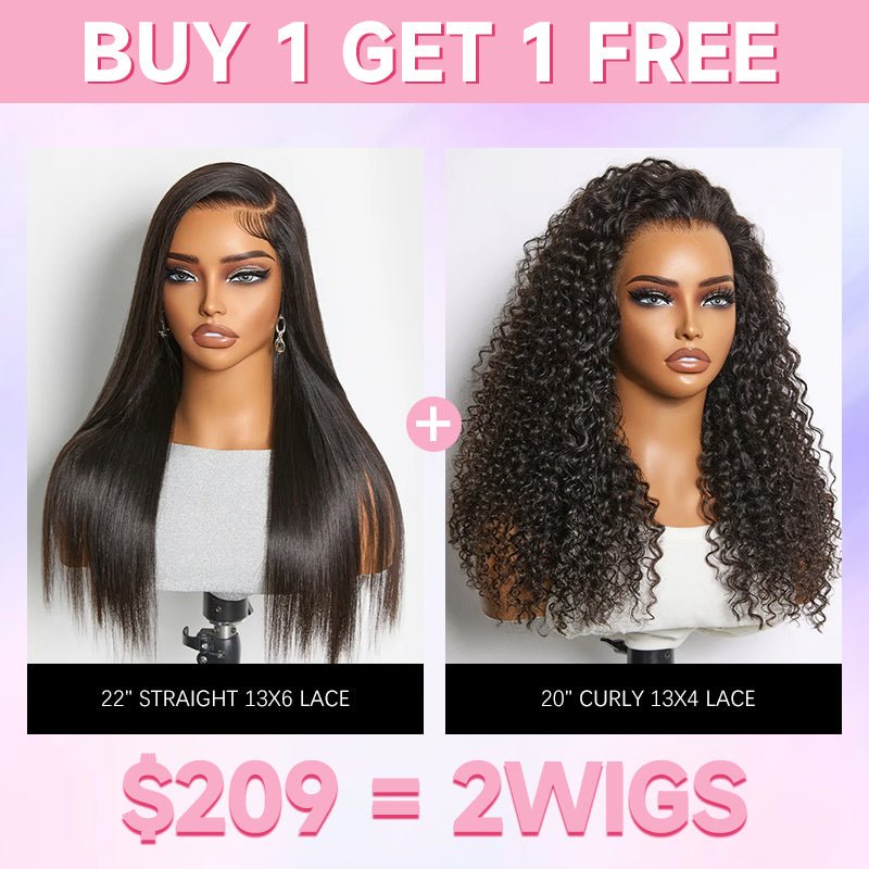 $209 = 2 Wigs | 22" StraightT 13x6 Lace + 20" Curly 13x4 Lace Wig
