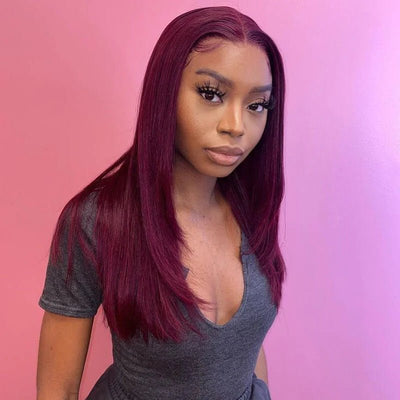 99J Burgundy Color Straight Hair 13x4 HD Lace Front Wigs/4x4 HD Lace Closure Wig Pre Plucked Hairline Real Human Hair Wigs - Geeta Hair - GeetaHair