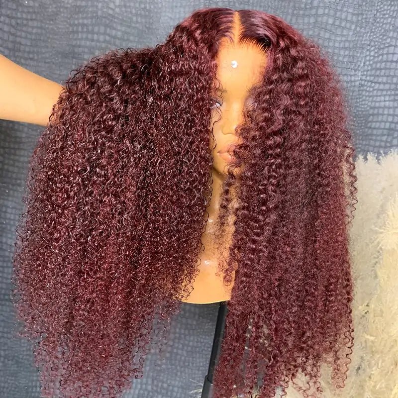 99j Burgundy Hair 13x4 HD Lace Kinky Curly Lace Front Wig Glueless 4x4 Lace Closure Wig Pre Plucked Human Hair Wigs - Geeta Hair - GeetaHair