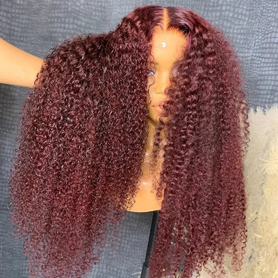 99j Burgundy Hair 13x4 HD Lace Kinky Curly Lace Front Wig Glueless 4x4 Lace Closure Wig Pre Plucked Human Hair Wigs - Geeta Hair - GeetaHair