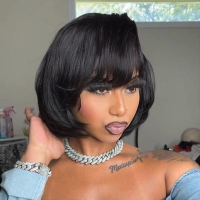 Pixie Cut Silky Straight Short Bob Glueless Wigs 13x4 Lace Front Human Hair Wigs No Code Needed - GeetaHair