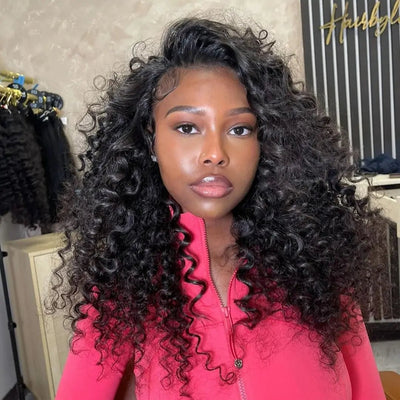 Loose Wave Culry Glueless Wig 13x4 HD Lace Front Wig Pre Plucked Hairline 100% Real Bouncy Wave Human Hair Wig - GeetaHair