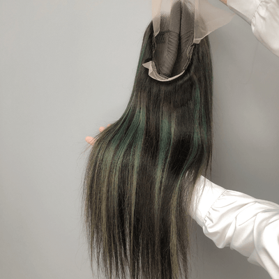 Balayage Light Blue Long Straight Hair Glueless 4x4/13x4 HD Lace Front Human Hair Wigs Funky Color Highlights Wig - Geeta Hair - GeetaHair