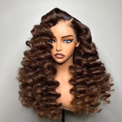 Brown Loose Deep Wave Lace Front Wig Human Hair 13x4 Transparent Lace Frontal Wig For Women - GeetaHair