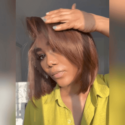 Flash Sale Brown Glueless Wigs Short Bob Straight 4x6 Pre Cut Lace Wigs Pre - plucked Lace Front Wigs - GeetaHair