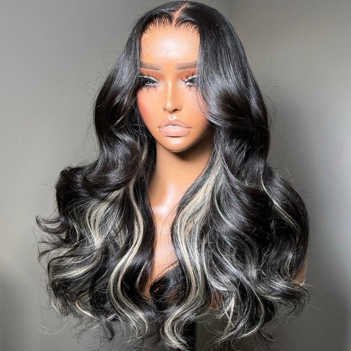 Glueless Platinum Gray Highlight Silky Straight Human Hair Wigs - Geeta Hair - GeetaHair