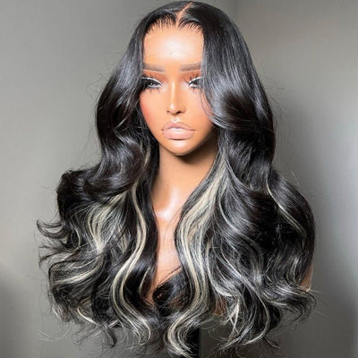 Glueless Platinum Gray Highlight Silky Straight Human Hair Wigs - Geeta Hair - GeetaHair