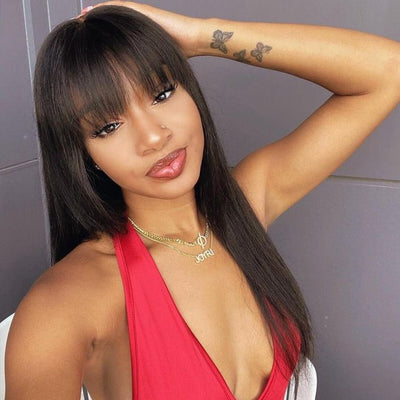 Bogo Sale: $189= 16" Reddish Brown Curly Wig + 16" Straight Bangs Wig - GeetaHair