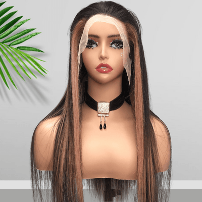Balayage Pink Long Straight Hair Glueless 4x4/13x4 HD Lace Front Human Hair Wigs Funky Color Highlights Wig - Geeta Hair - GeetaHair