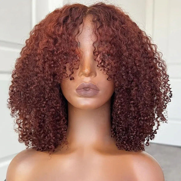 Reddish Brown Copper Red Color Afro Kinky Curly Glueless Wig Daily Deal