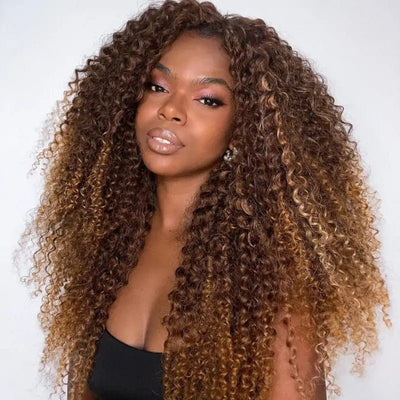 250% Density Full T4/27 Curly Human Hair Wigs Ombre 13x4 Lace Front Wig HD Lace Frontal Wigs - GeetaHair