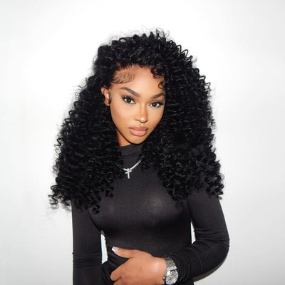 250% Density Glueless Bouncy Deep Curly Hair 13x4 Pre - Cut Lace Front Human Hair Wigs Pre Plucked - GeetaHair