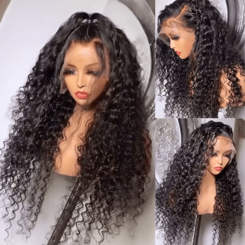 300% Density Glueless Wigs Human Hair 13x4 Water Curly Lace Frontal Wigs Pre Plucked Transparent Lace Wigs - GeetaHair