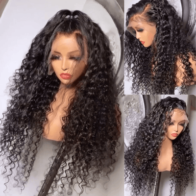 300% Density Glueless Wigs Human Hair 13x4 Water Curly Lace Frontal Wigs Pre Plucked Transparent Lace Wigs - GeetaHair