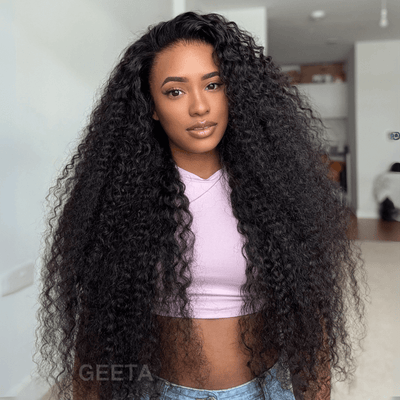 Frontal Fit GEETA Curly Wig: Seamless Hairline Blending & Face-Framing Curls. Virgin Human Hair_model