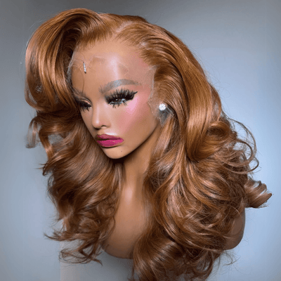 Ombre Dark Golden Blonde Colored Wigs 3D Body Wave 13x4 Transparent Lace Frontal Wig Pre Plucked 250% Density - GeetaHair