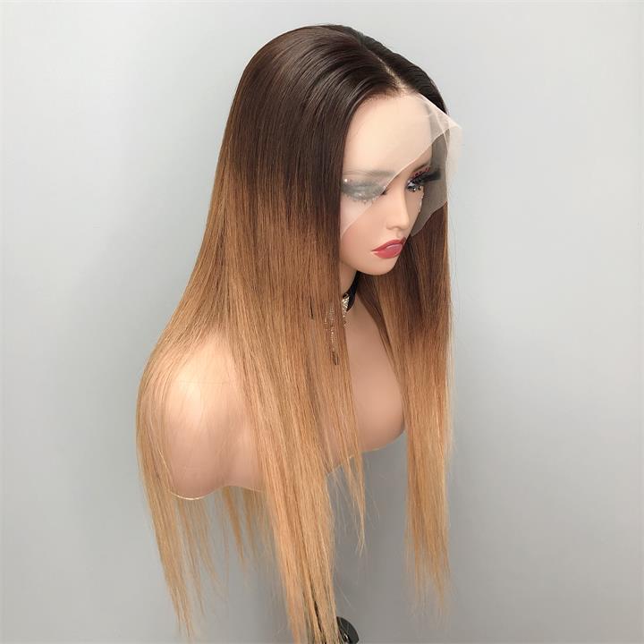 Pre Bleached Knots Ombre Straight T1B/4/27 Lace Front Wig 13x4 HD Lace Frontal Wigs 180% Density - Geeta hair - GeetaHair