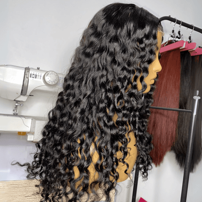 300% Density Deep Curly Glueless Wig Pre Cut 13x4 HD Lace Front Wig Pre Plucked Pre Bleached Lazy Girl Wigs - GeetaHair