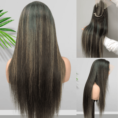 Balayage Light Blue Long Straight Hair Glueless 4x4/13x4 HD Lace Front Human Hair Wigs Funky Color Highlights Wig - Geeta Hair - GeetaHair