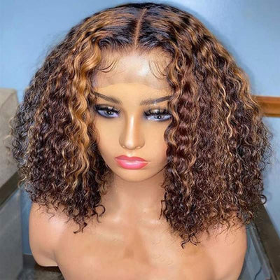 Wear and Go Glueless Wigs Short Ombre Highlight Culry Bob Wig Beginner Friendly Deep Parting Wig - GeetaHair