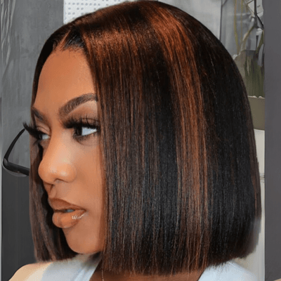 Brown Highlight Bob Wig Human Hair 13x4 Bone Straight Lace Front Wigs Human Hair 250% Density No Code Needed - GeetaHair