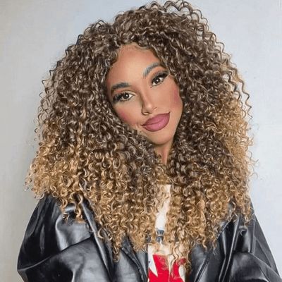 Luxury Designer Series 250% Density Afro Kinky Curly Wig 13x4 Lace Front Human Hair Wig Highlight Wigs Pre Plucked - GeetaHair