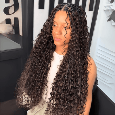 Pre Braided Wig Water Wave 13x4 Lace Front Human Hair Wigs Wear Go Boho Braided Glueless Wig - GeetaHair