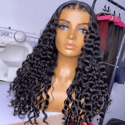 300% Density Deep Curly Glueless Wig Pre Cut 13x4 HD Lace Front Wig Pre Plucked Pre Bleached Lazy Girl Wigs - GeetaHair