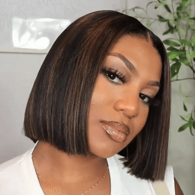 Brown Highlight Bob Wig Human Hair 13x4 Bone Straight Lace Front Wigs Human Hair 250% Density No Code Needed - GeetaHair