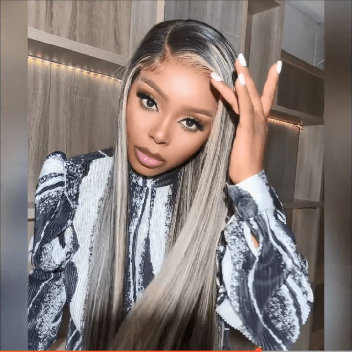 Glueless Platinum Gray Highlight Silky Straight Human Hair Wigs - Geeta Hair - GeetaHair