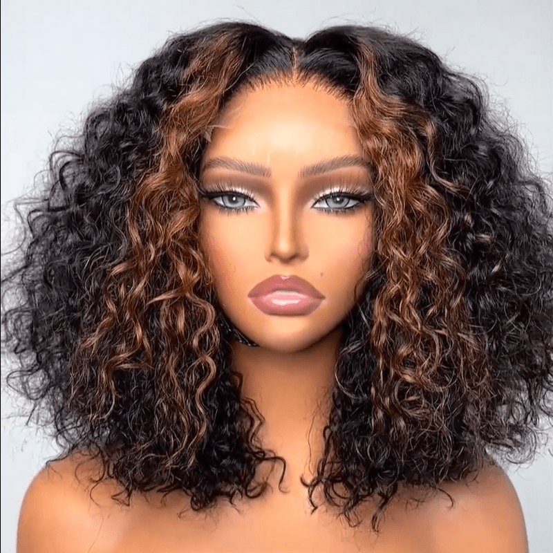 Wear and Go Glueless Wigs Highlight Ombre Short Bob Lace Front Wig Human Hair 180% Density - GeetaHair