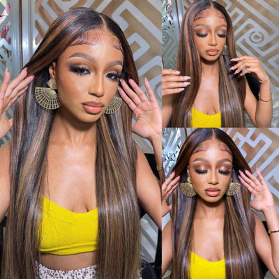 Ombre Highlight Lace Front Wig Human Hair 13x4 Glueless Deep Wave HD Lace Wigs Pre Plucked - GeetaHair